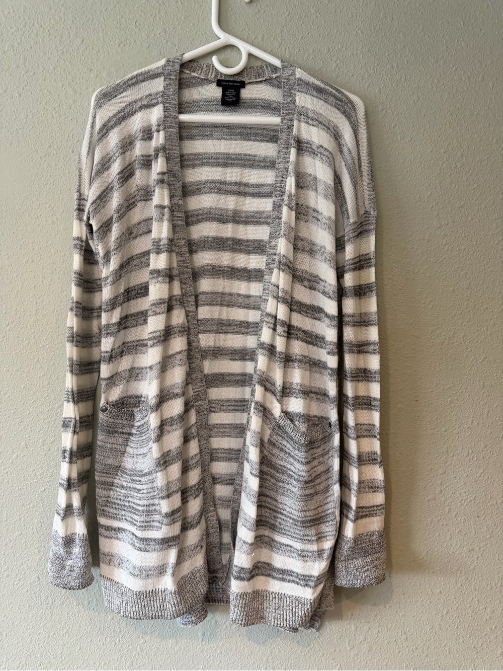 Calvin Klein Jeans Gray & Cream Striped Open Cardigan